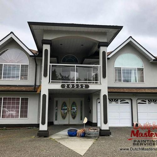  | We recently updated this large stucco home in Maple Ridge using Cloverdale Paint’s new Guardian Premium Exterior Acrylic Latex. All that’s left is their new ordered doors to be installed completing this dramatic transformation! | Exterior Painting 